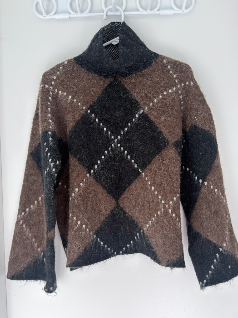 Commense Brown and Black Argyle Turtleneck Sweater